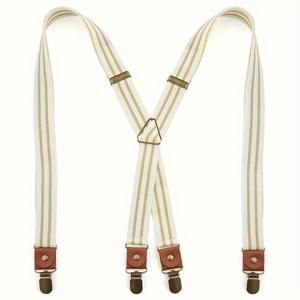 TEMU 1개 남성용 레트로 탄성 멜빵 X백 4개 금속 클립 - 고신축성 와이드 스트랩 베이지 & 브라운, 캐주얼 & 포멀웨어, 안전한 멜빵, X백 디자인, 금속 클립 멜빵 1개