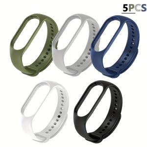 TEMU 샤오미 미밴드 3/4/5/6/7/8/9/10 및 미밴드 팔찌 교체 스트랩 5개 세트, 소프트 손목밴드, 미 피트니스 생태계 호환, 스마트폰 호환 (호환 목록 설명 참조)