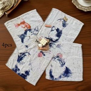 TEMU 새로운 2025년형 고양이 디자인 가정용 페이스 타월. 더 크고 두껍고 부드럽고 흡수력이 뛰어나 얼굴 물기 제거, 땀 닦기, 발 말기, 욕실 목욕, 주방 식기 세척에 적합합니다.