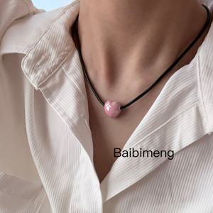 TEMU 세련되고 간편하며 활용도가 높은 꼬임 로프 레드 하트 세라믹 펜던트 목걸이 커플 스타일 데일리 선물 발렌타인데이 생일 어버이날