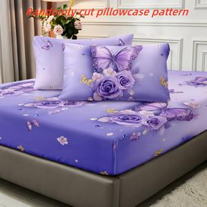 TEMU 3피스 세트 조합 나비 장미 침구 · 라이프, 훌륭한 매트리스 커버로 시작하세요! 싱글 침대 · 기숙사 침대 · 더블 침대 · 특대형 침대 · 킹 사이즈 침대 · 입체적인 가장자리