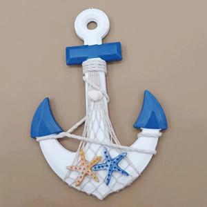 TEMU 2D 플랫 - 1개 2D 플랫 프린팅 1 지중해 해양 앵커 벽 장식 - 파란색과 흰색 바다성게 장식, 로프 디테일이 있는 수제 나무 앵커, 거실, 침실, 해변 하우스의 해안가 집 장식에 적합