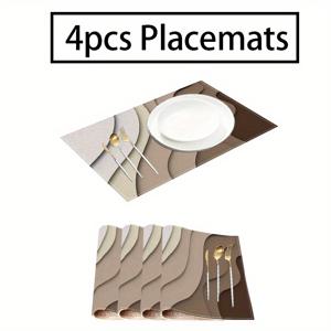 TEMU 4/6/8개 세트 기하학적 그레이 그라데이션 테이블 러너와 플레이스매트, 모던 추상 예술 리넨 테이블 매트, 기하학적 패턴 리넨 테이블 러너와 플레이스매트, 식당, 결혼식, 파티, 주방, 카운터탑 장식, 실내외 휴일 파티 장식, 축제 장식, 주방 테이블 장식, 크리스마스 선물용