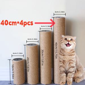 TEMU DIY 캣타워 캣트리 부품 4개 세트 - 고양이 스크래쳐 교체용 기둥 - M8 너트가 있는 내구성 있는 천연 황마 로프, 랜덤 색상(베이지/화이트) - 고양이 가구 수리 및 DIY용 설계, 스크래쳐 기둥 관리, 지금 바로 캣타워 업그레이드하세요