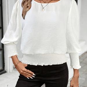 TEMU 여성용 캐주얼 단색 7/4 소매 앞주머니 셔츠, 가을/겨울 기본 데일리웨어