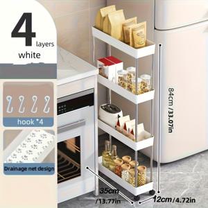 TEMU 4/3단 슬림 스토리지 카트 (휠 포함), 블랙 슬림 프레임 금속 튜브, 주방, 욕실, 세탁실, 거실용 수직 정리대 - 조립 불필요, 이동식 수납장 | 스타일리시 스토리지 카트 | 컴팩트 디자인