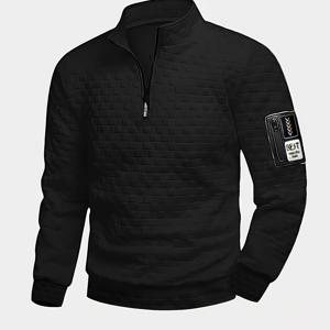 TEMU 남성용 익스텐디드 핏 스웨트셔츠, 하프 집업 스타일 긴팔 스웨트셔츠, 가을, 겨울, 봄용 매우 부드럽고 편안함, 휴대폰과 지갑을 넣을 수 있는 소매 수납 포켓 기능, 야외 산책, 피트니스, 달리기, 모험에 적합, 가족을 위한 최고의 선물, 플러스 사이즈