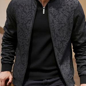 TEMU 남성 캐주얼 스포츠 재킷, 가을/겨울용 봄버 코트, 야구 칼라 및 가슴 포켓 디자인, 스틸 스탬프 공정 및 중국 스타일의 불독 프린트 텍스처, 트렌디하고 패셔너블한 남성 의류