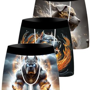 TEMU 멋진 강아지 만화 디지털 프린트 남성 속옷 3개 세트, 스타일리시하고 통기성 좋으며 편안한 남성용 박서 브리프, 박서 트렁크, 수영복 트렁크, 남성을 위한 특별한 선물