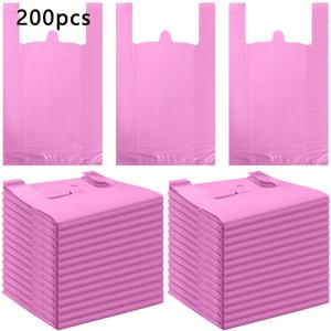 TEMU 내구성 있는 핑크색 플라스틱 티셔츠 비닐봉투 100/200개, 쇼핑백, 조끼백, 테이크아웃백, 일회용백, 다기능 휴대용 조끼백으로 사용 가능, 식료품, 티셔츠, 쇼핑몰, 소매점, 가정용으로 적합한 이상적인 선택