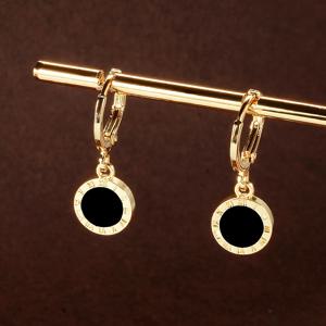 TEMU 기하학적 광택 블랙 로마 숫자 가을/겨울 원형 드롭 귀걸이, 골드