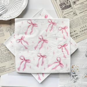 TEMU 핑크 리본 모양 일회용 냅킨 6.5 6.5in, 여아 테마 파티, 결혼식, 약혼식, 성별 공개, 가족 모임에 적합, 바, 레스토랑, 호텔용 일회용 식기, 종이냅킨, 크리스마스냅킨, 테이블냅킨, 꽃냅킨, 로맨틱한 냅킨, 냅킨 꽃