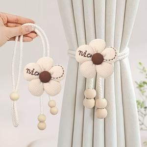 TEMU 귀여운 입체 꽃 커튼 타이 2개입 / 일본 스타일 길이 조절 가능 커튼 장식, 홈 데코용