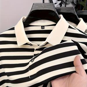 TEMU 피어슨 OBM 남성용 블랙 앤 화이트 셔츠 - 비즈니스 캐주얼 스타일, 골프 및 오피스 장소에 적합, 통기성 슬림핏 클래식 칼라 버튼, 사계절 골프 셔츠, 패셔너블 캐주얼 디자인, 가벼운 소재, 성인용 의류