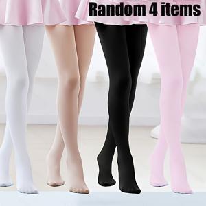 TEMU 랜덤 4켤레 여아용 소프트 솔리드 컬러 발레 팬티스타킹, 네 가지 클래식 솔리드 컬러로 다양한 스타일링 가능, 옷과 완벽 매치. 몸에 밀착되어 흔적 없이 편안한 착용감 제공