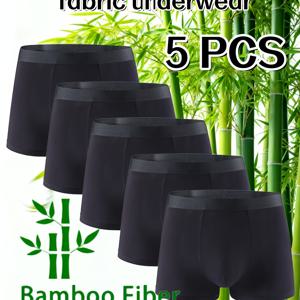 TEMU 5개입 남성용 대나무 섬유 단색 드로즈 - 흡습성 통기성 속옷, 부드럽고 신축성 있는 핏 드로즈 쇼츠, 95% 대나무 섬유 + 5% 스판덱스 부드러운 질감 원단, 블랙, 사계절 편안함