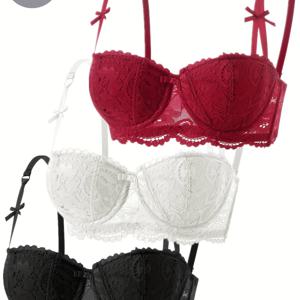 TEMU 3개입 레이스 우아한 세미컵 여성용 언더와이어 무선 크리스마스 파티 브라