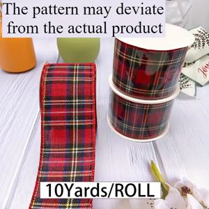 TEMU 10야드 길이 레드 & 블랙 체크무늬 화이트 리본 - 63.5mm/2.5인치 폭 내구성 폴리에스터 원단 롤, 크리스마스, 할로윈, 부활절, 발렌타인데이용 - 스코틀랜드 스타일 선물 포장, 공예, 장식용