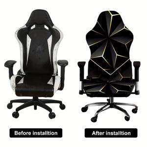 TEMU 의자 커버, 우주 기하학적 라인, 시각적 입체적, 사무실 및 게이밍 의자 커버, 독특한 디자인 스타일, 높은 탄성의 워셔블 사무실 의자 커버, 게이밍 의자, 가정 및 사무실 장식에 적합