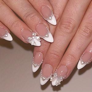 TEMU 24개입 화이트 팁 네일 미디엄 아몬드 프레스온 네일 아크릴 풀커버 3D 리본 하트 표면 광택 재사용 가능 디자인 패션 우아한 스타일 여성 데일리 웨어 페스티벌 파티 네일 아트 DIY