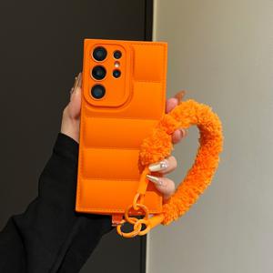 TEMU JTW 다운 자켓 + 플러시 랜야드 삼성 갤럭시 S25 엣지 24 23 울트라 플러스 프로 프로 FE용 보호 케이스 휴대폰 케이스 커버