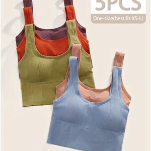 TEMU 탈부착 패드 포함 파이브 컬러 콤비네이션 글램 무선 브라, 단색, 성인 여성용, 일상복, 요가, 스포츠 등 다양한 상황에 적합