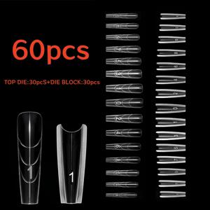 TEMU 60/120개입, 2025년 신상 샌드위치 스타일 타원형 관상혈관 모양 네일 익스텐션 몰드 (15가지 사이즈), 투명 풀 커버리지 젤 네일 몰드, 네일 익스텐션용 상하 몰드, 미용실 용품, 젤 네일 어플리케이션, 풀 커버리지 몰드