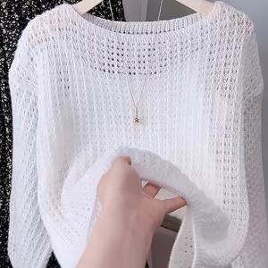 TEMU 신상 2026 봄/여름 새해 여성용 풀오버, 우아한 긴소매 오픈워크 풀오버, 휴가용 긴소매 단색 니트웨어, 해변 나들이, 휴가, 밸런타인데이, 새해, 봄, 오순절, 여름에 적합, 외출용, 사무복으로 활용 가능