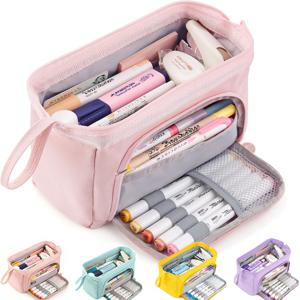 TEMU 대용량 4색 토트 필통 - 내장 수납공간이 있는 넉넉한 문구함, 계단식 문구 케이스, 사무실, 학교, 남성, 여성용 - 휴대용 필통, 필기구 상자, 화장품 파우치, 크리스마스 선물