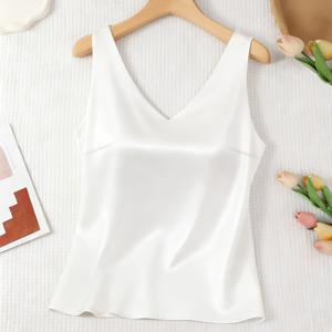 TEMU 1개 여성용 새틴 V넥 탱크탑, 솔리드 컬러 백리스 아세테이트 새틴 탑, 안감 셔츠
