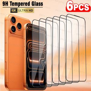 TEMU 6개입, 강화 유리 액정 보호 필름 풀 스크린 커버리지, 아이폰 17 Pro Max/17 Air/아이폰 16 Pro Max/16 Plus/15 Pro Max/14/13/12/11 Pro Max/X/Xr/Xs Max에 적합, 지문 방지, 9H 경도, 충격 방지 및 낙하 방지, 완벽한 핏