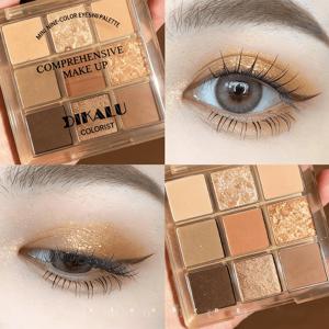 TEMU 어스톤 컬러 9구 아이섀도우 팔레트 데일리하고 부드러운 메이크업 음영부터 글리터까지 한 팔레트로 완성 아이홀, 눈꼬리 글리터, 애교살 메이크업까지 활용 가능 발렌타인데이 선물 추천 / 선물 7g