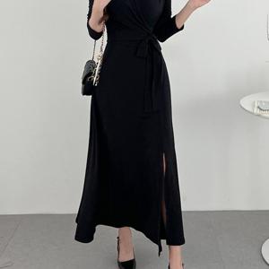 TEMU 2025년 가을 디자인 센스 니치 스트랩 롱 드레스