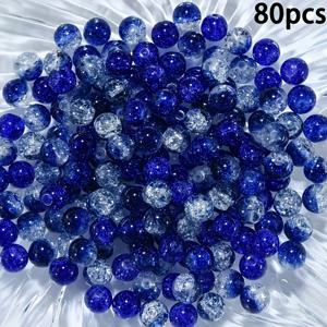 TEMU 40/80개 로열 블루 크랙글래스 비즈, 홀, 8mm - 팔찌, 목걸이, 귀걸이 비즈 및 공예용 목걸이 추가 재료로 사용 가능한 반짝이는 공예 재료