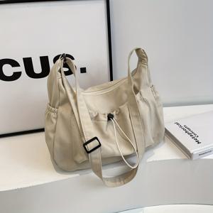 TEMU 여성용 솔리드 컬러 드로스트링 멀티포켓 대용량 크로스바디백, 트렌디 숄더 커뮤터 캐주얼 대학생 핸드백