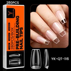 TEMU 280/300개 YOKEFELLOW 프리빌딩 네일팁, 네일 연장용, 미디엄 아몬드/코핀/오벌/코핀 프레스온 네일, 하프 매트, 풀 커버 인조네일, DIY 살롱, 네일아트 용품, 14/15 사이즈 아크릴