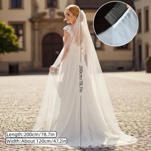 TEMU 200cm/78.74인치의 긴 대성당 웨딩 베일. 튤 1단과 금속 콤이 특징이며 신부를 위해 디자인되었습니다. 이 우아한 흰색 헤드피스는 결혼식, 브라이덜 샤워, 및 공식 행사에 완벽합니다.