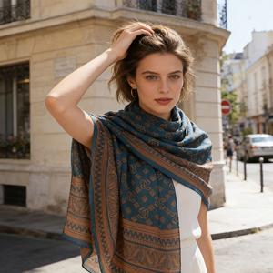 TEMU 고급스러운 100% 실크 스카프 - 빈티지 페일시 기하학적 패턴, 남녀 모두에게 적합한 넥 랩 또는 숄, 생일 또는 기념일 선물로 이상적, 공식적인 행사 전용, 레트로 패션 액세서리, 클래식 디자인