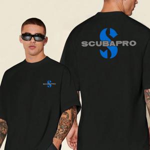 TEMU 남성용 트렌디한 멀티핏 티셔츠, 유럽과 미국 스타일, 가슴과 등에 대형 SCUBAPRO 브랜드 로고. 심플하고 세련된 디자인, 다양한 상황에 적합
