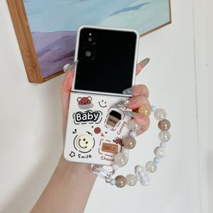 TEMU 휴대폰 케이스 - 만화 3D 커피 웃는 곰 접이식 휴대폰 케이스, 손목 스트랩 포함, Galaxy Z Flip 3, 4, 5, 6, 7 호환 (삼성 사용자용)