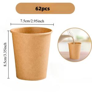 TEMU 62개 크라프트 종이 커피 컵 세트 - 뜨겁거나 차가운 음료 모두에 적합, 모임, 가정, 카페, 바, 상업용으로 적합, 이벤트에서 커피 및 음료를 제공하는 데 탁월, 튼튼한 음료 용기