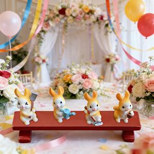 TEMU 4개, 레진 토끼 조각상 (디스플레이 테이블 제외), 사실적인 동물 피규어, 웨딩 장식, 미니어처 조경, 풍경 개선, 차량용 소형 데스크탑 장식품, 실내/실외 홈 데코에 적합