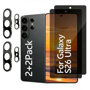 TEMU 삼성 갤럭시 S26 울트라/S26/S26+ 플러스용 2+2pcs 프라이버시 스크린 보호필름, 강화유리 스크린 보호필름 2pcs+카메라 렌즈 보호필름 2pcs, 사운드웨이브 기술 지문 지원, HD 선명도, 스크래치 방지, 기포 없음