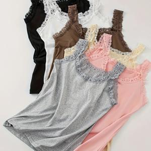 TEMU 6개입 단색 레이스 트림 조끼 탑, 우아한 신축성 있는 통기성 캐미 탑, 여성용 란제리 & 속옷