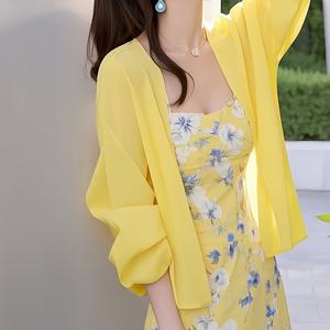 TEMU 1개 여성용 여름 민소매 드레스 - 생기 넘치는 노란색 플로럴 프린트 조절 가능한 스파게티 스트랩, A라인 미디 플레어 스커트, 가볍고 통기성 좋은 세탁 가능 캐주얼~세미포멀 착용, 플로럴 프린트 서스펜더 드레스, 이벤트, 우아한 디자인, 성인용