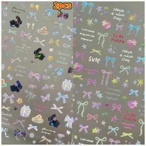 TEMU 2개 세트 레진 네일 스티커 - 손발 겸용, 쉬어 매트 & 미세한 글리터, 버니 데칼, 파티 웨딩용 임시 네일, 스티커 방식