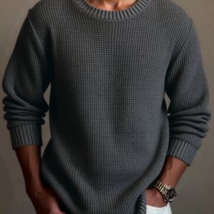 TEMU 남성용 라운드넥 스웨터 1개 - 남성용 골지 텍스처 니트 스웨터, 간편하고 트렌디한 스타일, 부드럽고 피부 친화적입니다. 텍스처 디자인은 품질감을 더하고 반복감을 피합니다. 캐주얼한 외출과 같은 다양한 상황에 적합합니다.