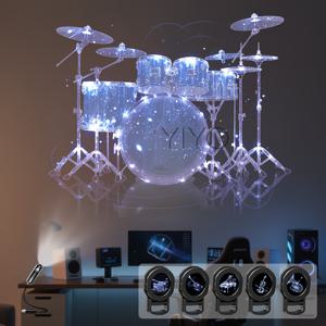 TEMU 클래식 드림 악기 USB 프로젝터 조명, 다양한 패턴 포함: 피아노, 드럼 세트, 기타, 바이올린, 프렌치 혼. 분위기 장식 및 야간 조명용 휴대용 투사등, 방, 천장, 벽, 바닥 및 기타 장면에 적합. 악기 애호가를 위한 이상적인 선물