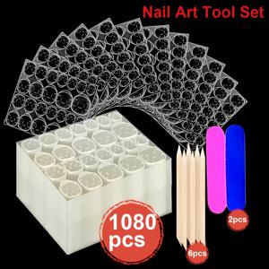 TEMU 1080개 방수 통기성 젤리 네일 스티커 세트 (도구 포함), 프레스온 네일용, 양면 탈부착 네일 스티커, 탄력성 네일 접착제, 네일 도구 키트