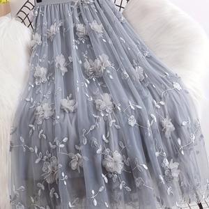 TEMU 더블 레이어 메쉬 플레어 A라인 자수 플로럴 스커트